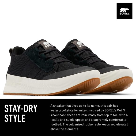 SOREL WOMEN'S OUT N ABOUT LLL WATERPROOF LOW SNEAKERS - BLACK, SEA SALT - S - Picture 3 of 6